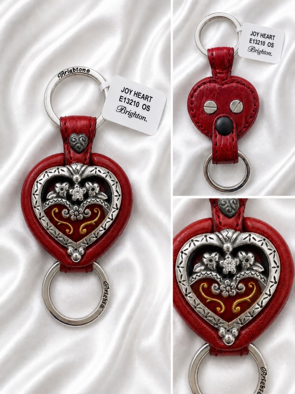 Vintage BRIGHTON Joy Heart E13210 Red Enamel Silver Plated Dual Key Chain - Picture 2 of 2